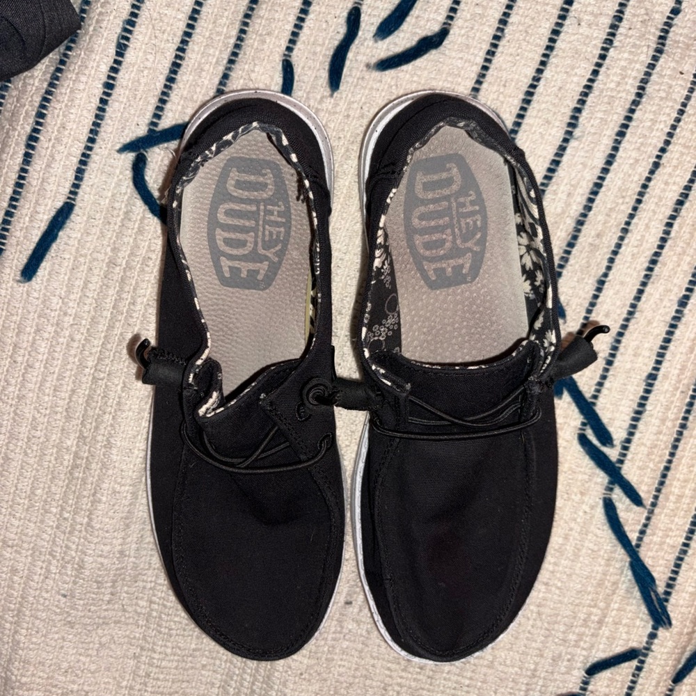 Hey Dude Women Black Slip-On Sneakers with Floral Trim